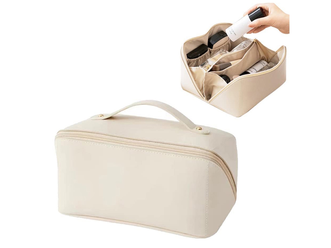 Bolsa De Maquiagem Portátil Com Organizador Para Viagem Em Couro Pu - Grande Capacidade E À Prova De Água