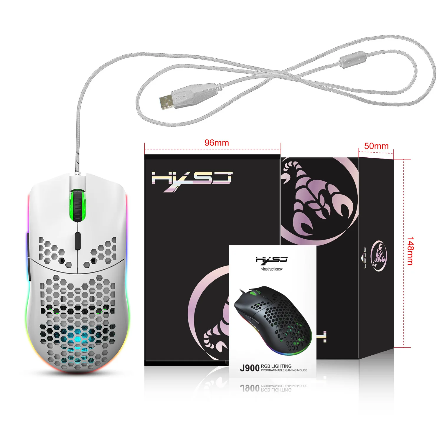 (branco) Mouse Branco Com Estrutura Em Favo De Mel, 6 Botões Programáveis E Design Ergonômico.