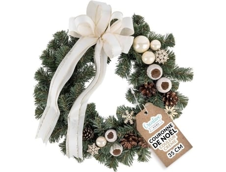 Creme de Guirlanda de Natal para Casa Criativa Diâmetro 35Cm Guirlanda de Porta de Natal Ao Ar Livre de Natal Crehom Creative Home