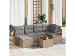 Vidaxl Conjunto De Sofás Com Almofada 7 Pcs Bege Vime Pe