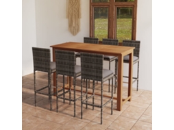 Vidaxl 7 Pcs Conjunto De Bar Para Jardim Com Almofadões Cinzento