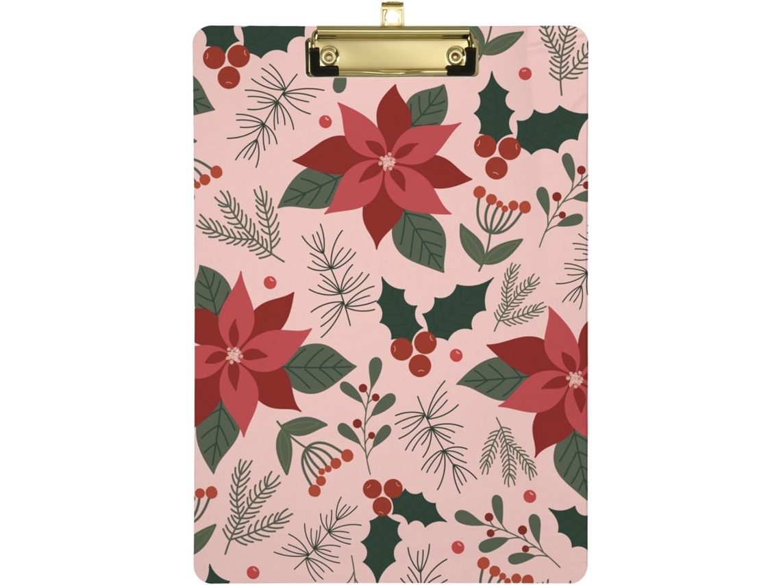 Prancheta Personalizada Transparente com Desenho de Pinheiro e Poinsétia Natalina, Ideal para Meninas, Perfeit