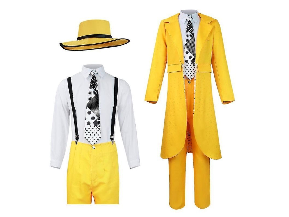2026 traje de Cosplay de Jim Carrey The Mask Traje Amarelo para Homem Conjunto de Uniforme