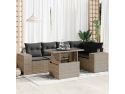 Vidaxl 6 Pcs Conjunto Sofás De Jardim Com Almofadões Vime Cinzento