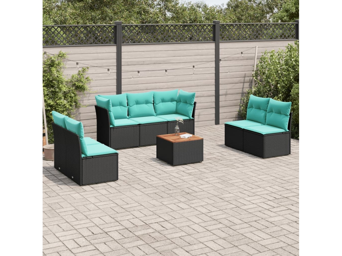 Vidaxl 8 Pcs Conjunto De Sofás P/ Jardim C/ Almofadões Vime Pe Preto