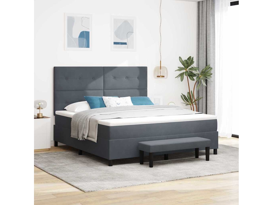 Vidaxl Cama Box Com Cabeceira Cinzento Escuro 200 X 180 Cm Veludo