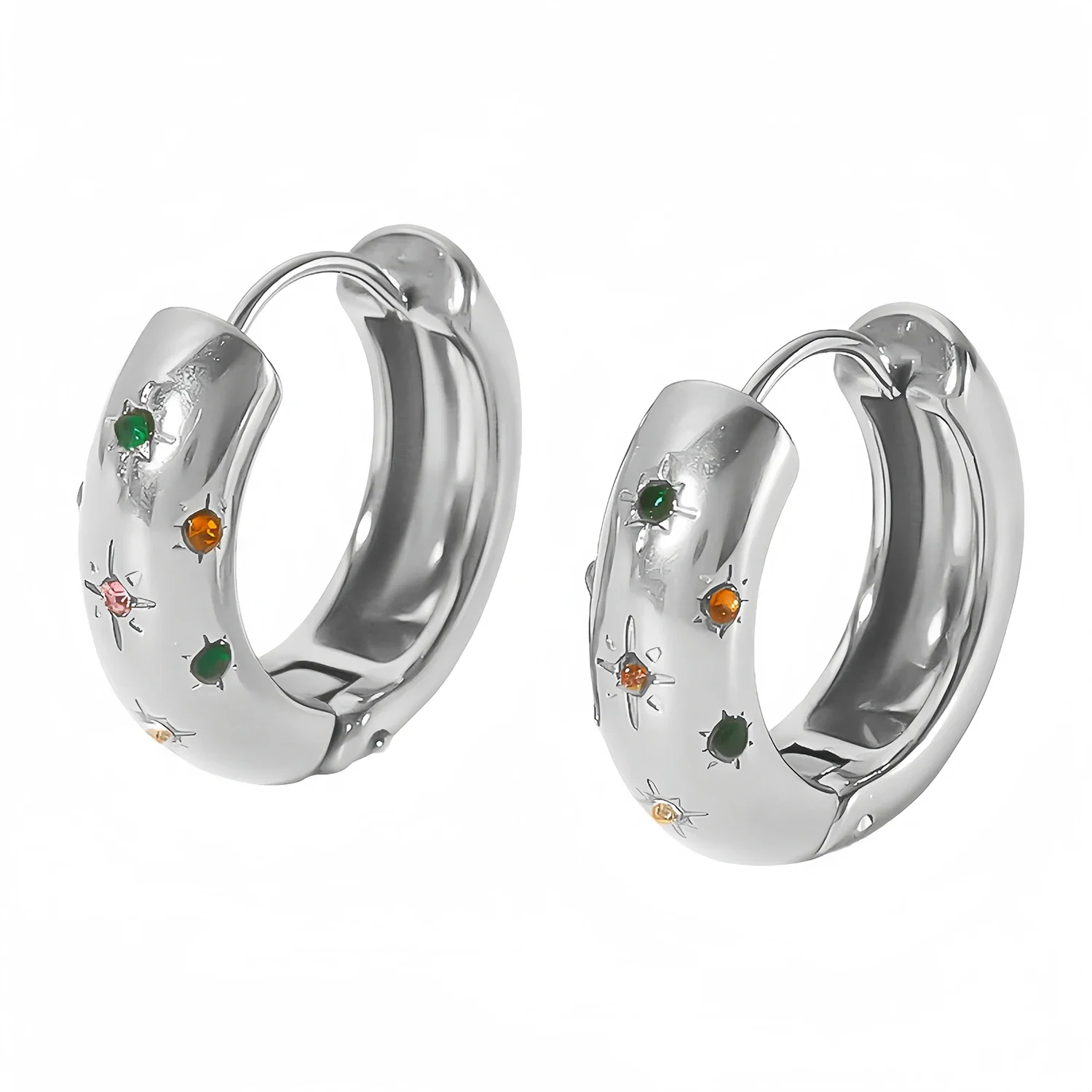 Brincos De Argola Com Zircônia (prateados), Requintados Em Aço Inoxidável Com Design Banhado A Ouro.