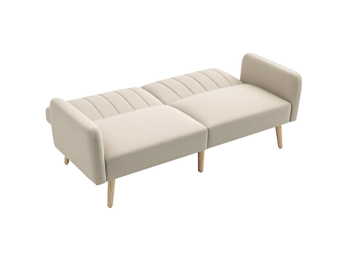 Sofá-cama Conversível De 2 Lugares Com Design Escandinavo, Encosto Reclinável Em 3 Posições, Pés Em Madeira, Tecido Com Efeito Linho, Bege