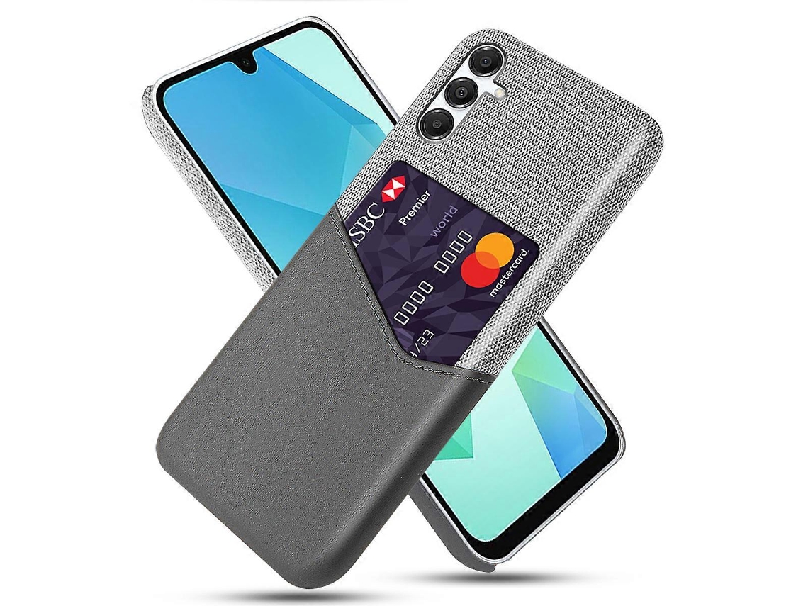 Capa Tkdaddy Para Samsung Galaxy A17 5g, Capa De Couro Pu Com Textura De Tecido, Capa Rígida Para Pc Com Porta-cartões, Cinza