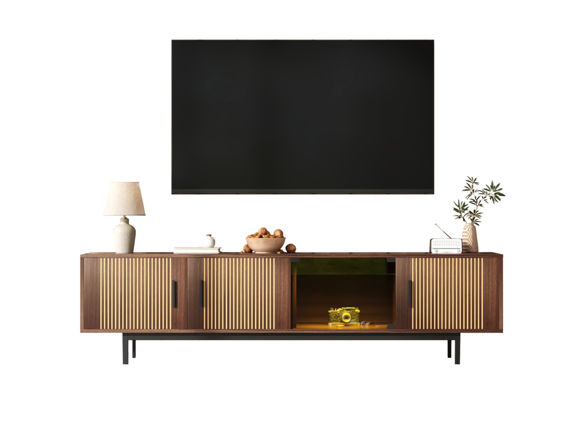 Rack Baixo Led Vidro Porta Esculpida Design Contemporâneo