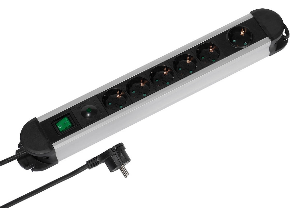 Extensão 6T VIVANCO Com Interruptor 2M VIVANCO(Aluminio/Preto)