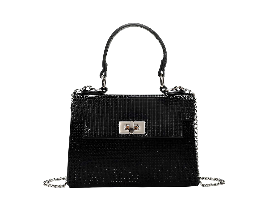 Bolsa De Mão Feminina Para Noite Com Efeito De Malha Cintilante E Corrente De Metal
