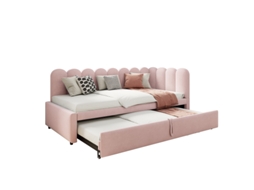 Sofá-cama Multifuncional 2 Em 1 Em Formato De L (90/180 X 200 Cm), Estofado Em Veludo Rosa. Design Compacto Que Pode Ser Usado Como Cama Infantil