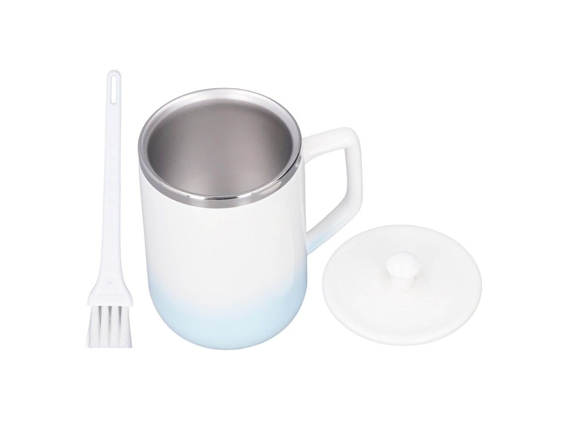 Caneca de Café com Agitação Automática Cerâmica Recarregável 360ml Esmalte Degradê Azul Branco