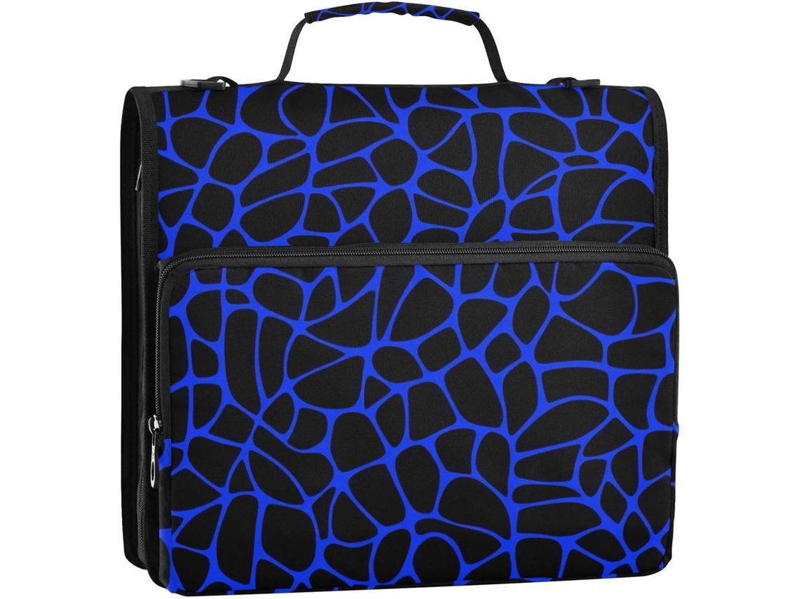 Organizador de 3 Argolas com Alça Ombro e Transversal Estampa Leopardo Preto Azul Marinho Ideal para Escola/