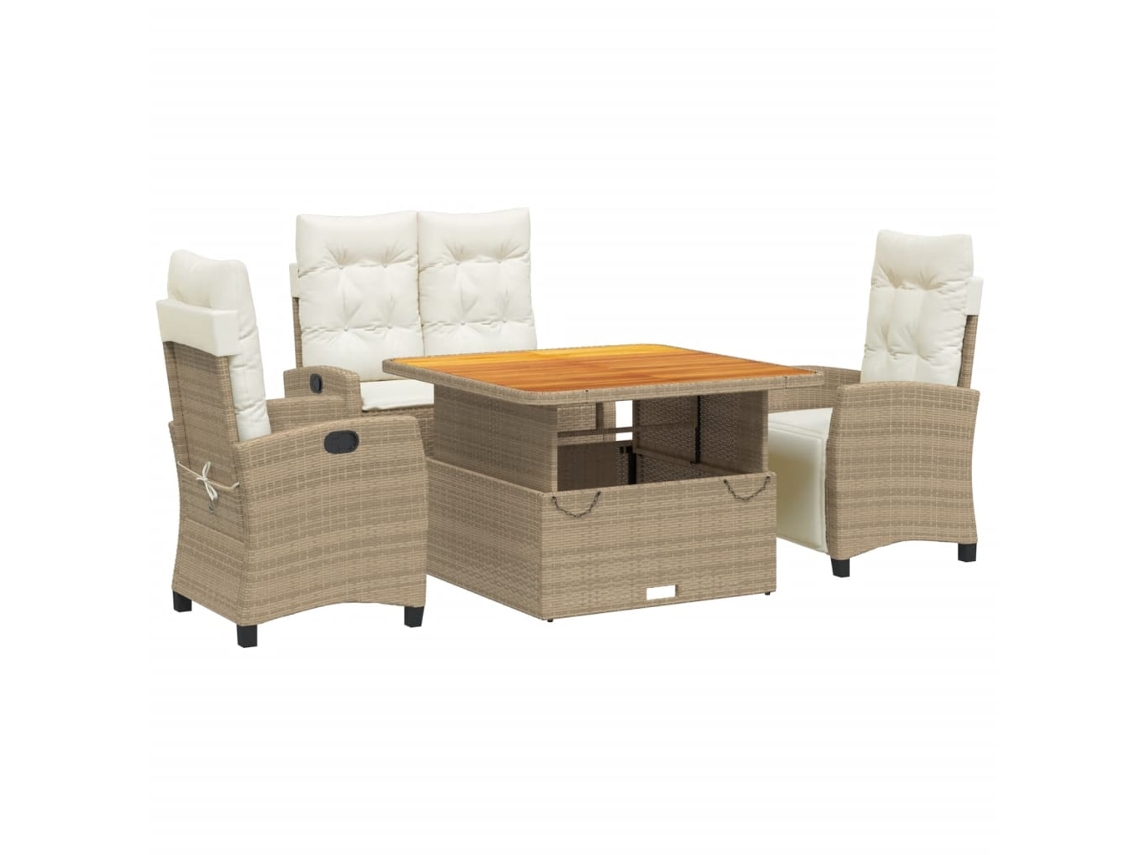 Maison Exclusive - 4 Pcs Conjunto De Jantar P/ Jardim C/ Almofadões Vime Pe Bege
