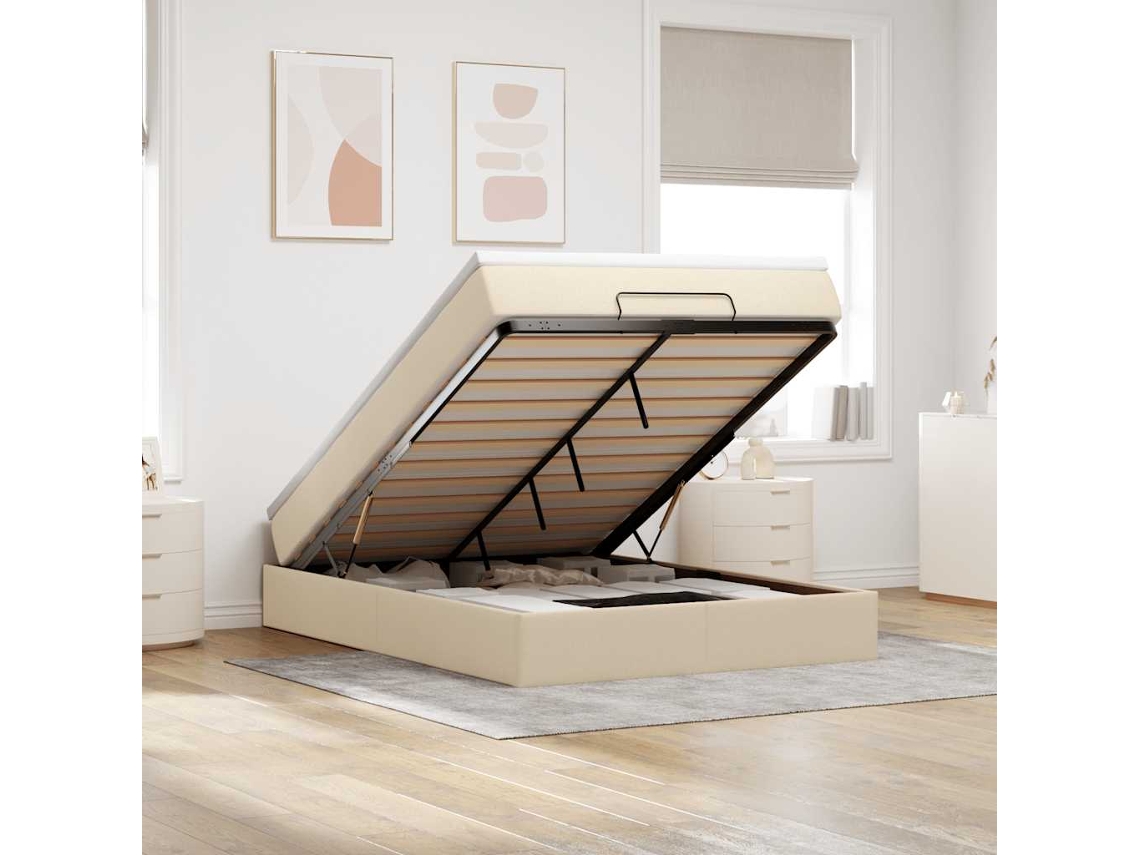 Vidaxl Estrutura De Cama Otomana Com Creme De Colchão 140x190cm Tecido