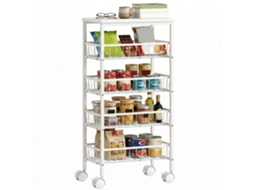 Carrinho Auxiliar Com Rodas, 4 Cestos Removíveis, Capacidade De Carga De 15 Kg, Estrutura Metálica Para Sala De Jantar, Banheiro, 40x24x82 Cm, Branco