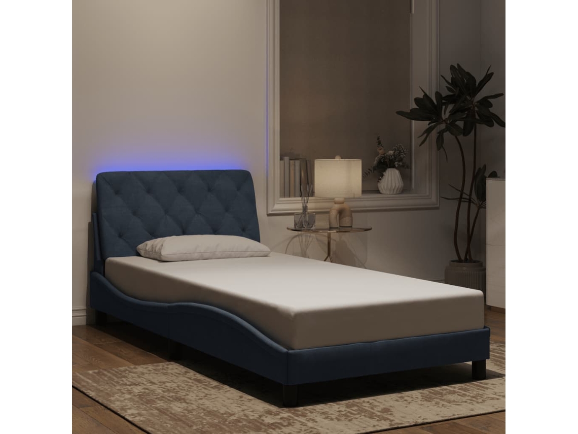 Vidaxl Estrutura De Cama Com Led Sem Colchão 100x200cm Veludo Cinzento-escuro