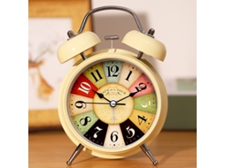 Despertador Vintage Bege, Silencioso, Metal Duplo Sino, Quartzo, Cabeceira
