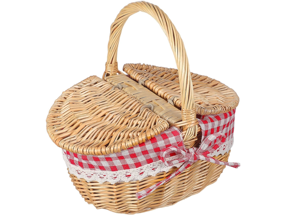 Cesta de Piquenique Kichouse, Feita À Mão em Tom Cáqui, com Tampa de Vime e Design Elegante para Decoração de Ambientes CHABERLU