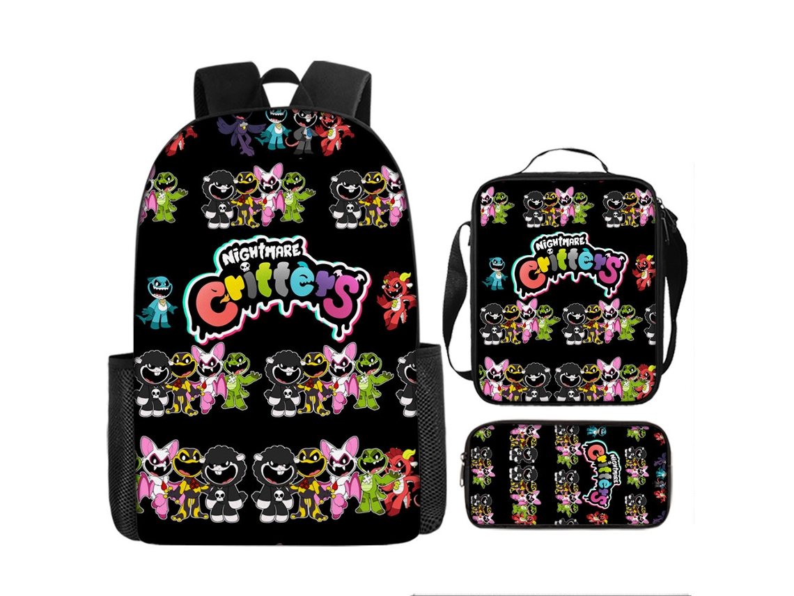 Conjunto De Três Peças De Mochila Infantil Com Estampado De Desenhos Animados: Mochila Escolar Com Alças, Lancheira Térmica E Estojo, Modelo 27