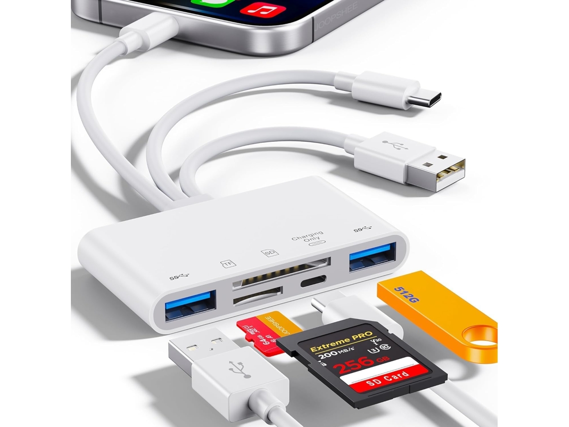 Leitor de Cartão de Memória 5 em 1, Adaptador Usb Otg e Leitor de Cartão Sd para Dispositivo, com Sd AQUAFORGE