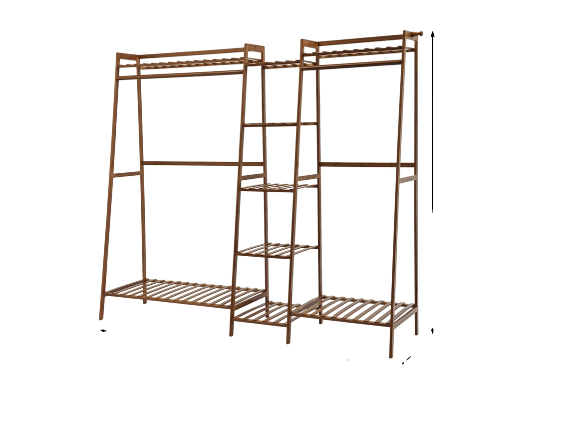 Suporte Para Roupas, Construção De Bambu Resistente, Design Moderno, Cor Do Chá