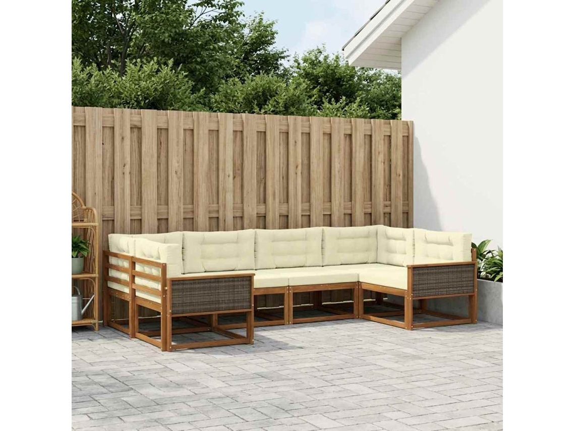 Vidaxl Conjunto De Sofás Para Exterior 6 Unid. Natural E Creme