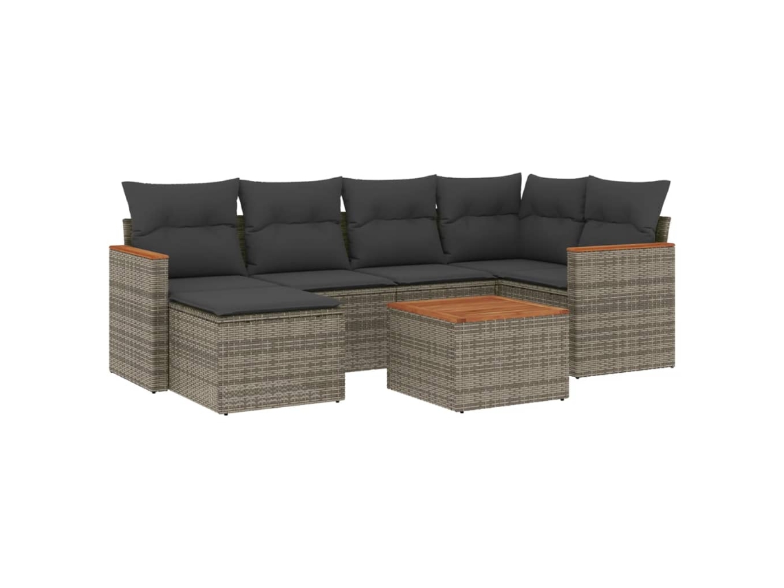 Conjunto de 7 Sofás para Jardim com Almofadões Vime Pe Cinzento MAISON EXCLUSIVE (7 pcs)