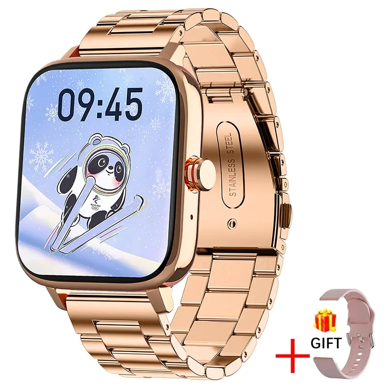 Relógio Inteligente (em Aço E Dourado) Para Android E Ios, À Prova D'água, Com Bluetooth E Tela Sensível Ao Toque Completa.