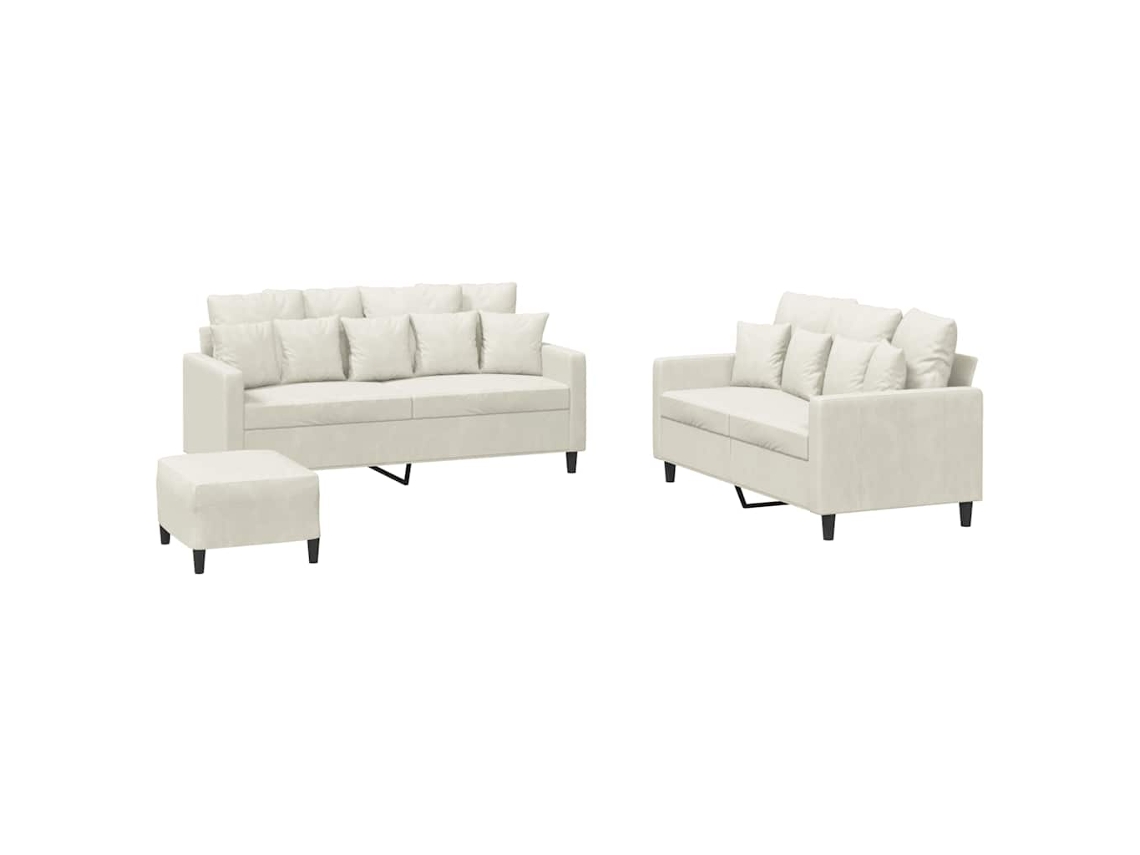 Maison Exclusive - 3 Pcs Conjunto De Sofás Com Almofadões Veludo Cor Creme