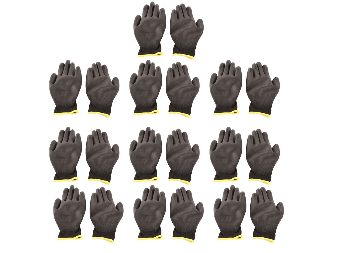 Luvas De Trabalho Seguras Pu Revestidas Antiestáticas Nylon Preto Com Borda Vermelha 10 Pares T8(m)