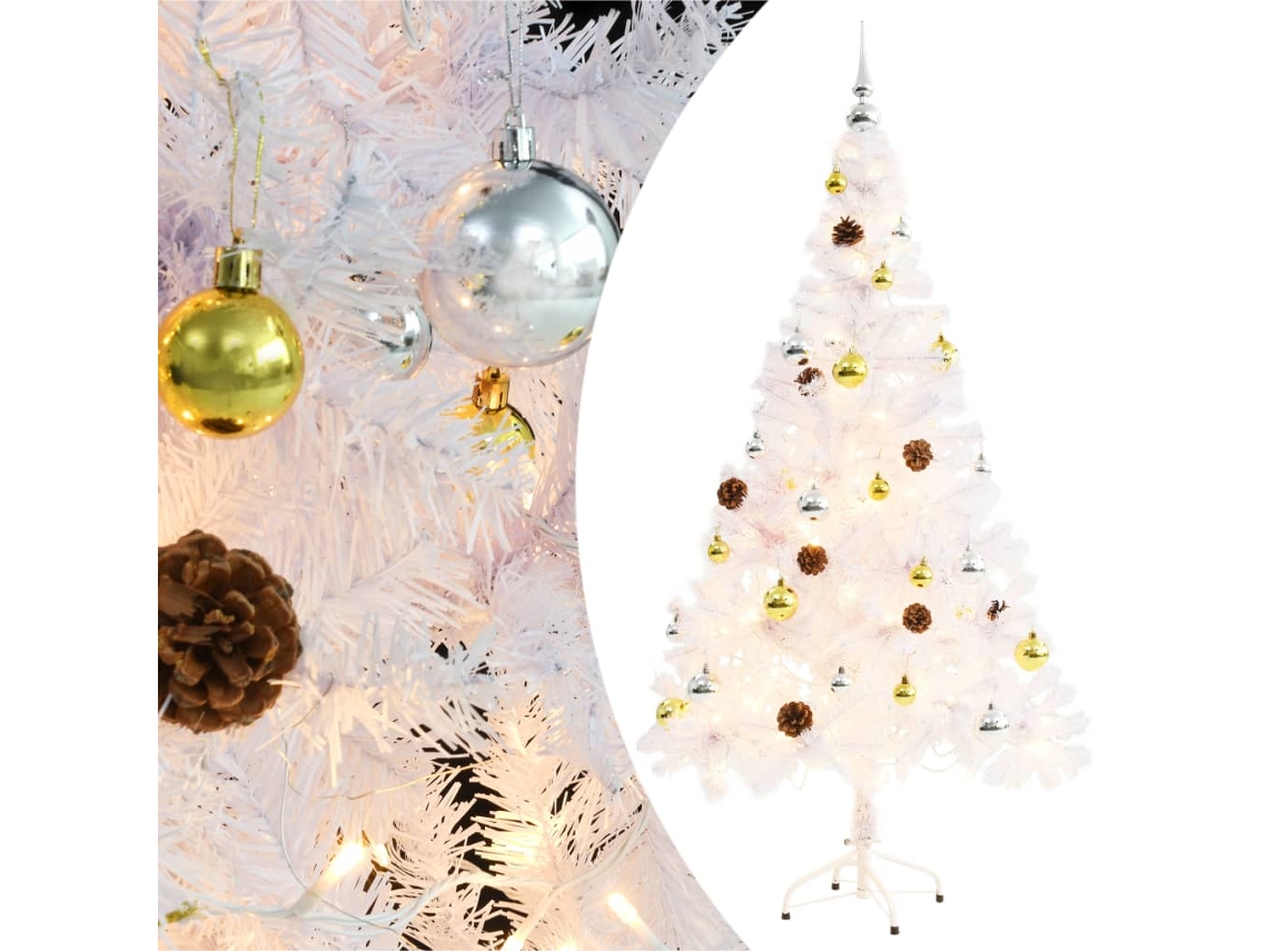 Vidaxl Árvore De Natal Artificial Pré-iluminada Enfeites 150cm Branco