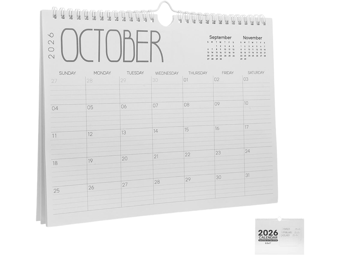 Calendário De Parede Mensal De 2026 Com Encadernação Dupla Em Espiral Metálica, Amplo Espaço Para Anotações, Planejador Gokoco