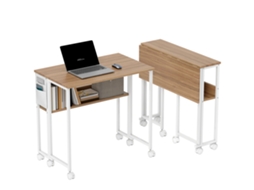 Mesa dobrável BTFORUS com rodas, prateleira, bolso, 80x50x75cm, branco e natural