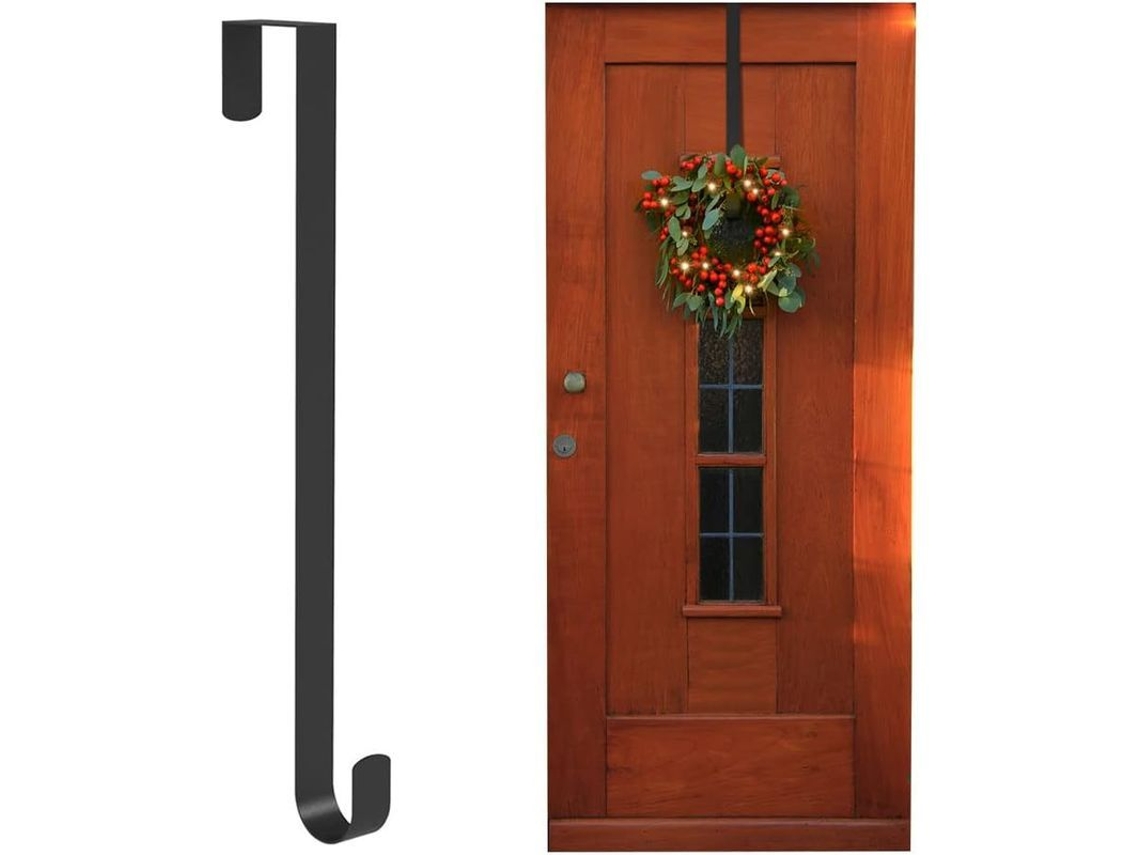 Apoio para guirlanda de Natal Nova Line, 38cm, aço suave, porta de madeira, preto, suporta até 4kg | S/MARCA