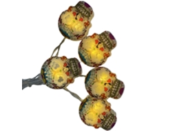Laxiscreed Elixir De Halloween: Luz De Caveira Pintada Com 20 Leds, 3m, Bateria E Efeito De Relâmpago