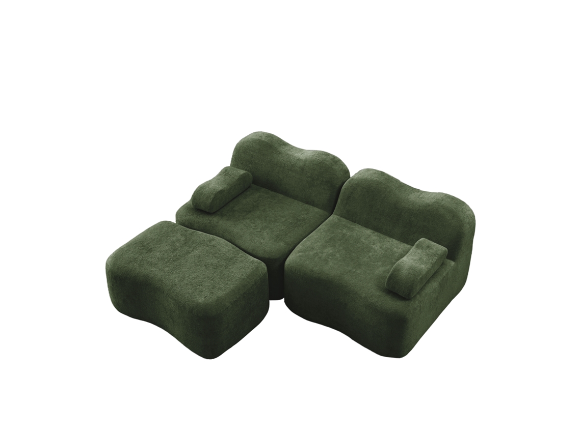 Sofá Modular Boneless 2 Lugares Em L Com Ottoman, Almofadas Móveis, Sem Montagem, Ideal Para Sala E Apartamento, Verde
