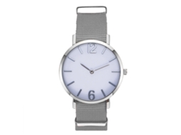 Relógio masculino de quartzo com pulseira de nylon cinza casual e elegante.