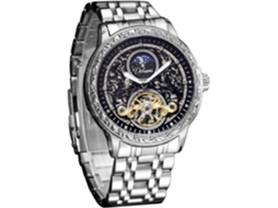 Lurelia Relógio Mecânico Masculino, Automático, Luminoso, Detalhes Com Strass, Mostrador Esqueleto, Turbilhão, Fase Da Lua, 45 Mm, Resistente À Água