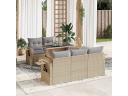 Vidaxl 6 Pcs Conjunto De Sofás P/ Jardim Com Almofadões Vime Pe Bege