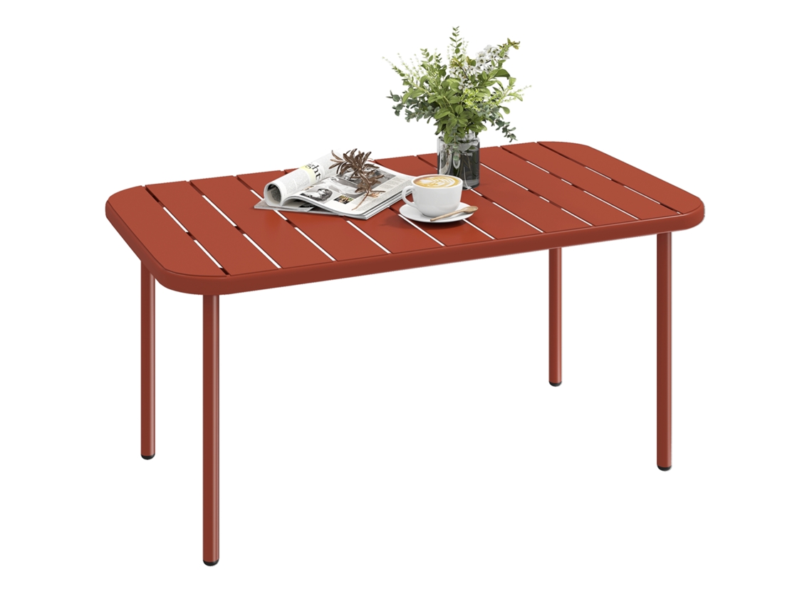 Mesa de centro de jardim em aço galvanizado com plateau de latés, 90x50x43cm vermelho | S/MARCA