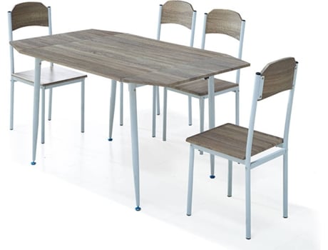 Conjunto Mesa e 4 Cadeiras CSD Estoril (Metal e MDF - Mesa: 140-90x75x90 cm - Carvalho Claro)