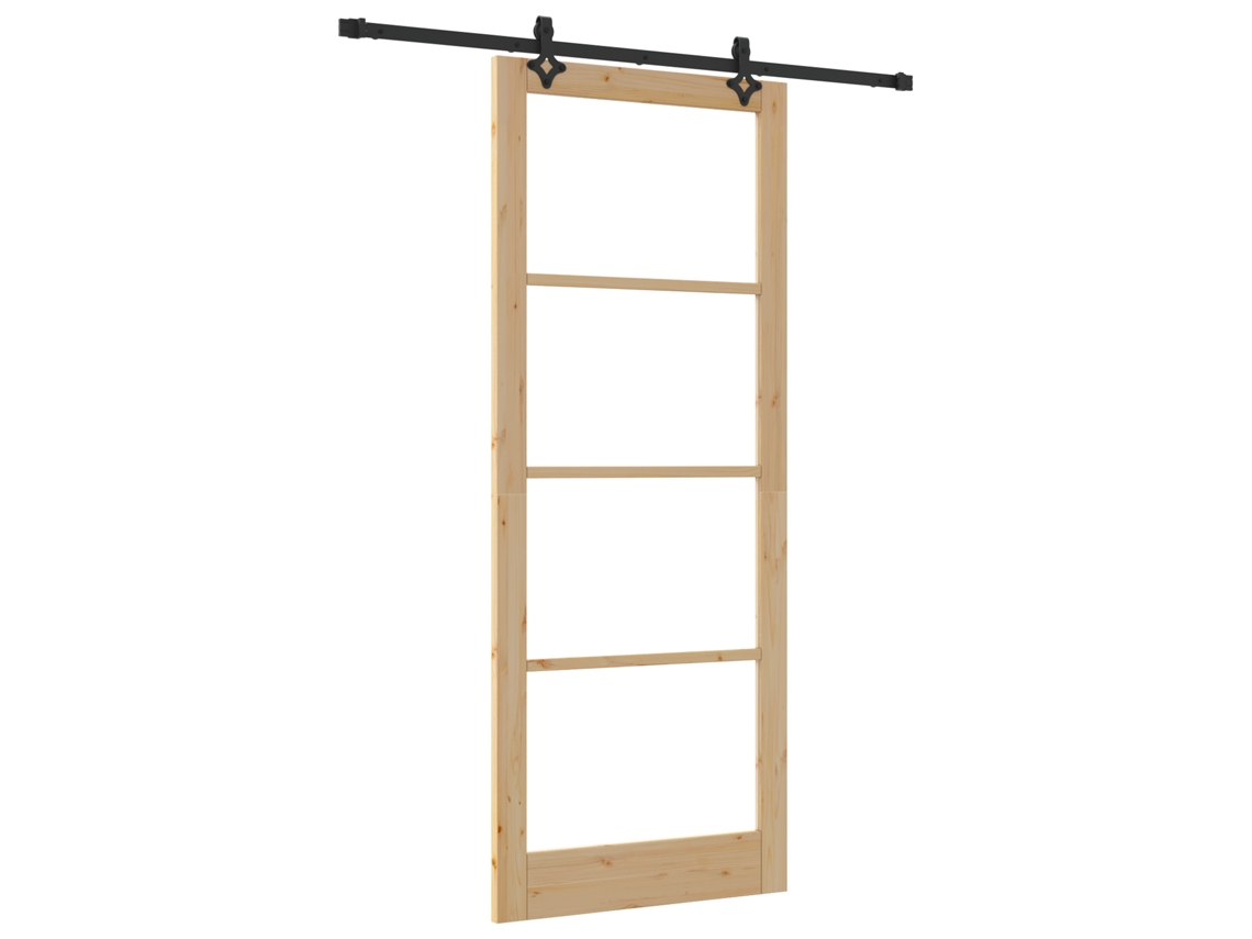 Porta Corrediça Com Conjunto De Hardware Orkdalmadeira Sólida Natural E Vidro Vidaxl Madeira (93 X 232 Cm)