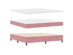 Cama Box  Com Colchão & Banco Rosa Vidaxl Veludo (200x200 Cm)