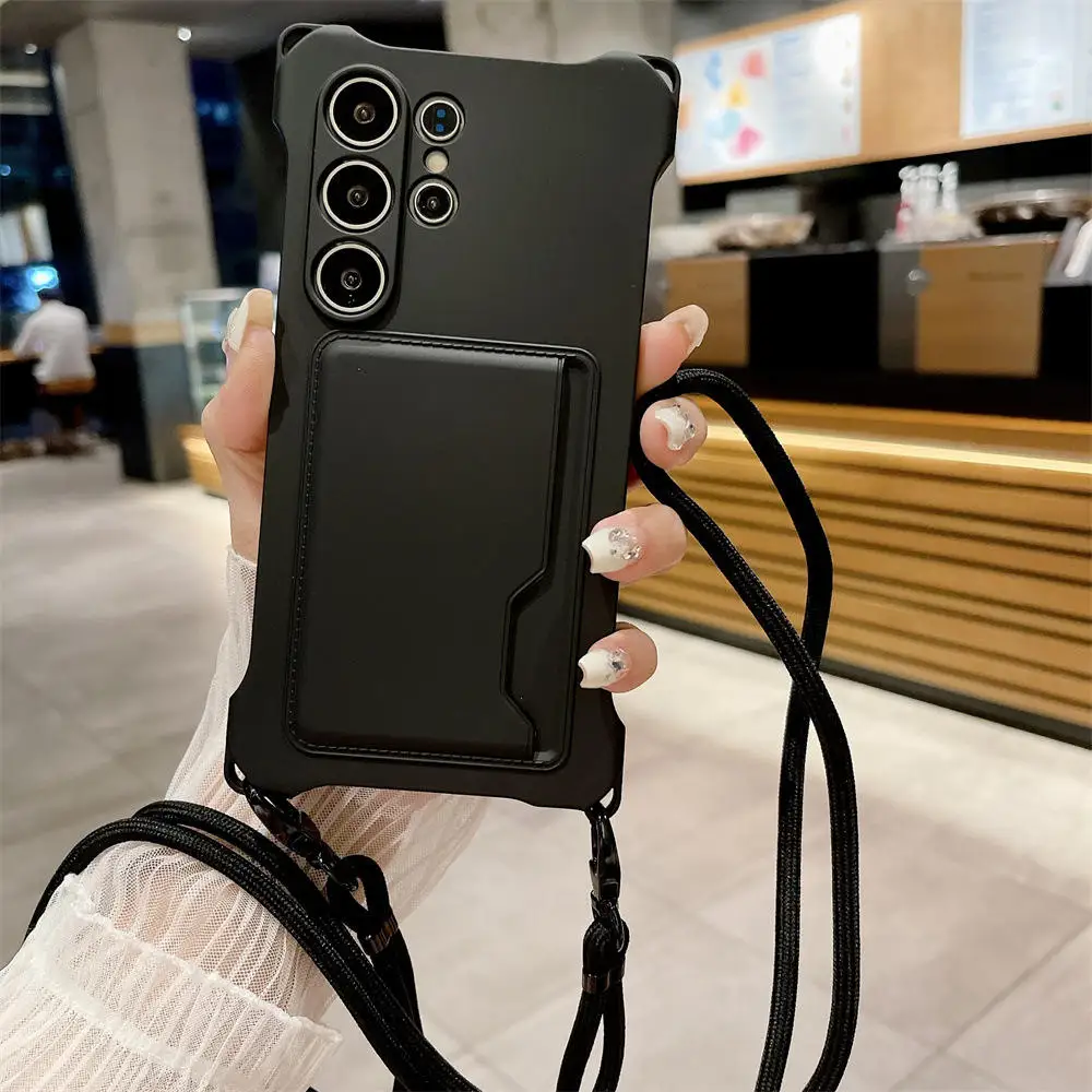 (preto, Galaxy A35) Capa De Celular Em Silicone Macio Com Compartimento Para Cartão Sim, Cordão E Proteção Contra Impactos.