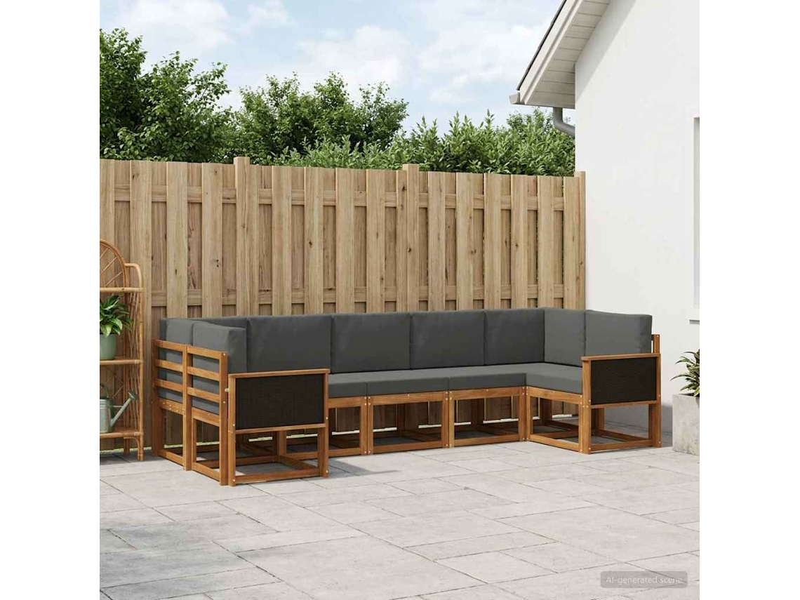 Vidaxl Conjunto De Sofás Para Exterior 7 Pcs Natural E Antracite