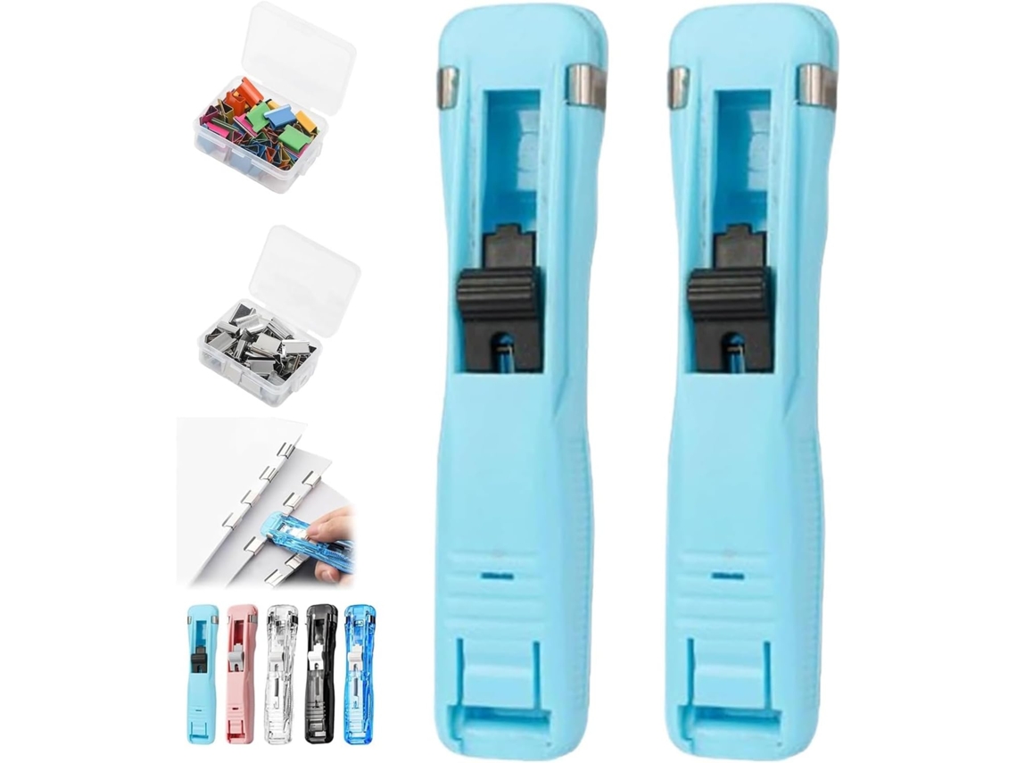 Grampeador portátil com prendedores, inclui 100 prendedores reutilizáveis, dispensador de papel portátil reutilizável.
