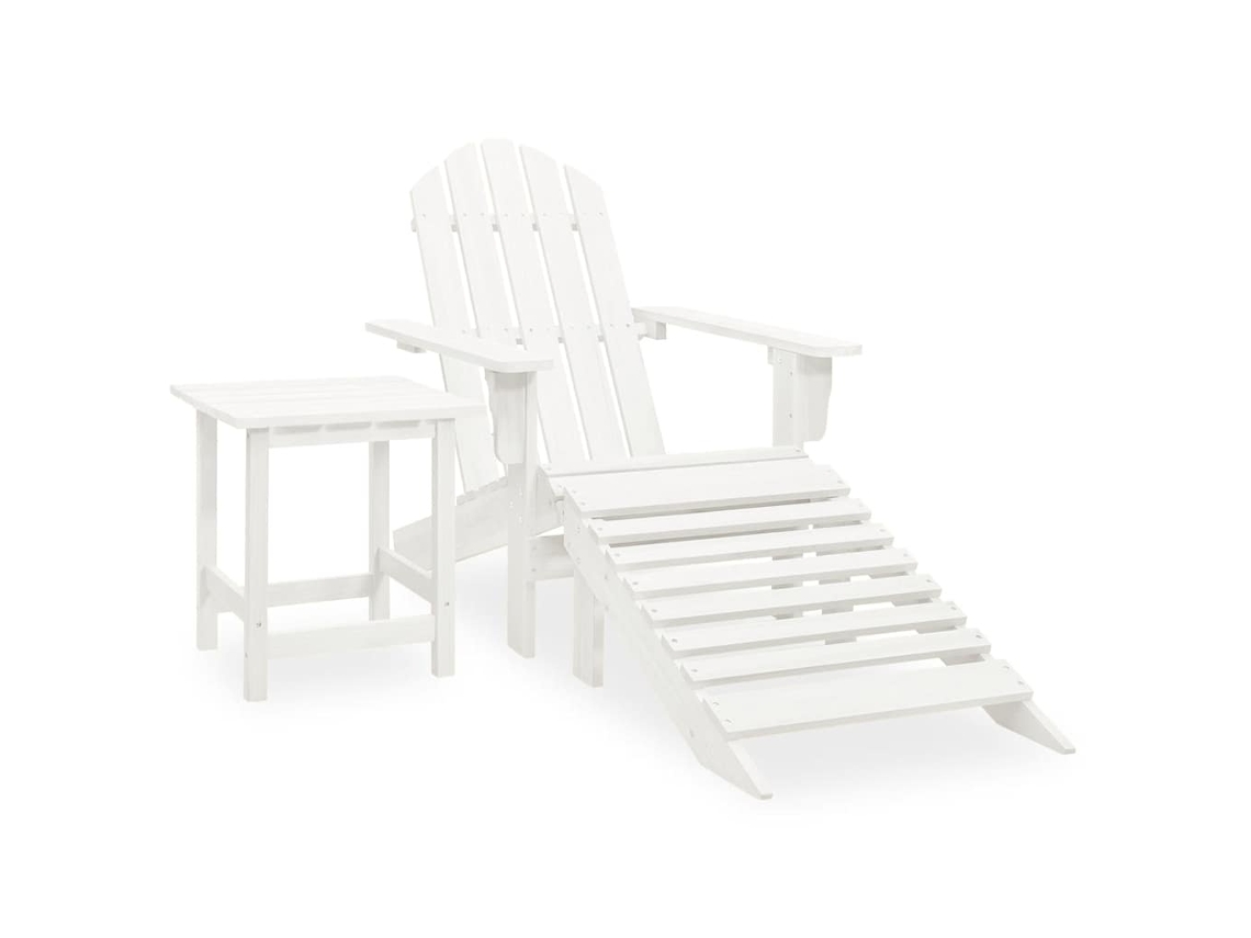 Vidaxl Cadeira De Jardim Adirondack C/ Otomano E Mesa Abeto Branco